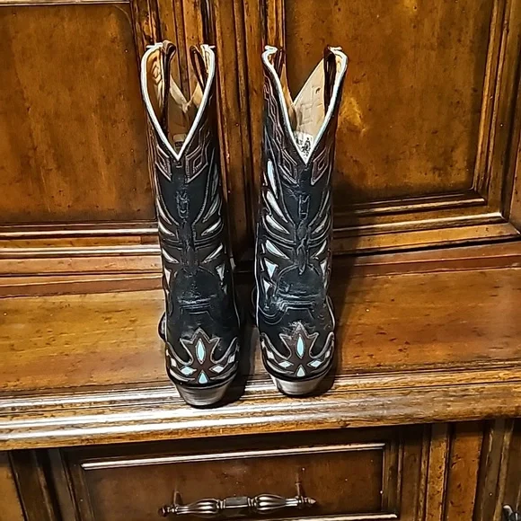 OLD GRINGO MONARCA BUTTERFLY INLAY BOOTS BLACK BROWN AND TURQUOISE 7M NWT! - Picture 3 of 7